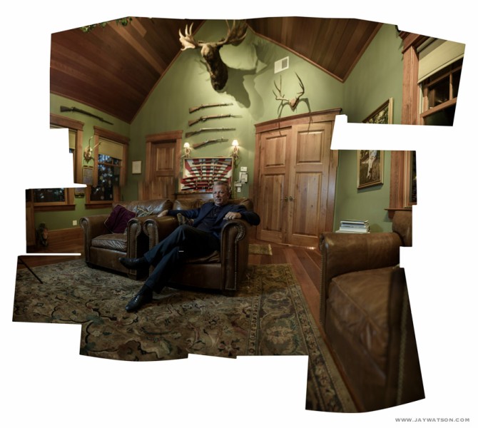 Proof image. Stitched panorama portrait of executive Kevin Kearney at his home in Sebastopol, CA.  