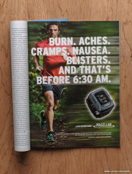 tearsheet from Triathlete Magazine of Eric Clarkson trail running in Aptos, CA | Magellan GPS