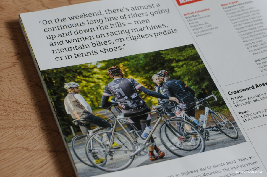 Editorial: "Ride In The Redwoods" in Canadian Cycling Magazine. 