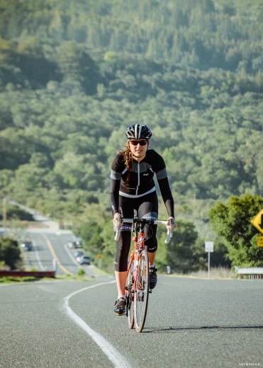 Silvia Durruthy Durruthy road biking in Woodside, CA. 