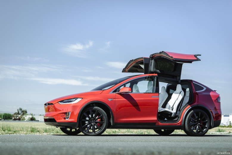 Tesla Model X with doors up, Fremont, CA | Lufthansa Magazine