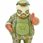 Product photography of vinyl toy Camo El Panda designed by Frank Kozik.