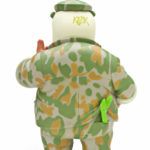 Product photography of vinyl toy Camo El Panda designed by Frank Kozik.