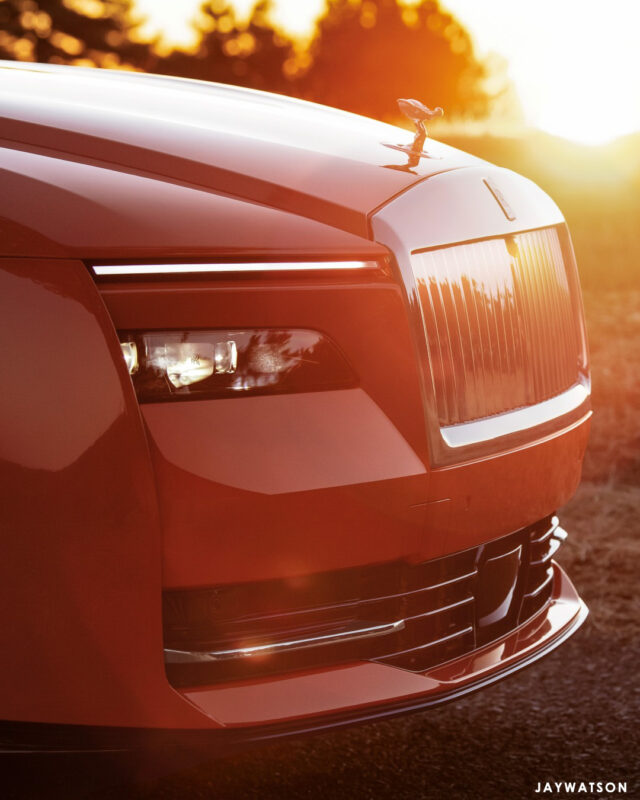 Rolls-Royce Spectre hood at sunset